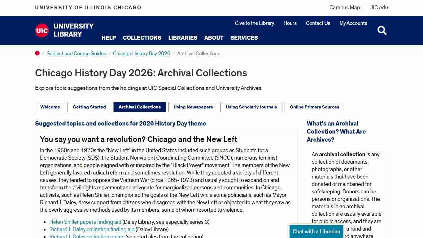 Archival Collections - Chicago History Day 2026 - Subject and Course Guides at University of Illinois at Chicago